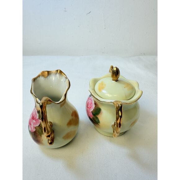 Vintage Enesco Floral With Gold Trim Cream And Sugar Set - Picture 4 of 9